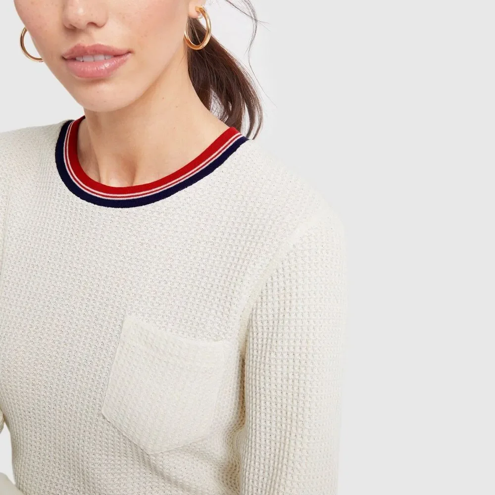 NWT RE/DONE Long Sleeve‎ Thermal Pocket Tee in Vintage White Size LARGE REDONE